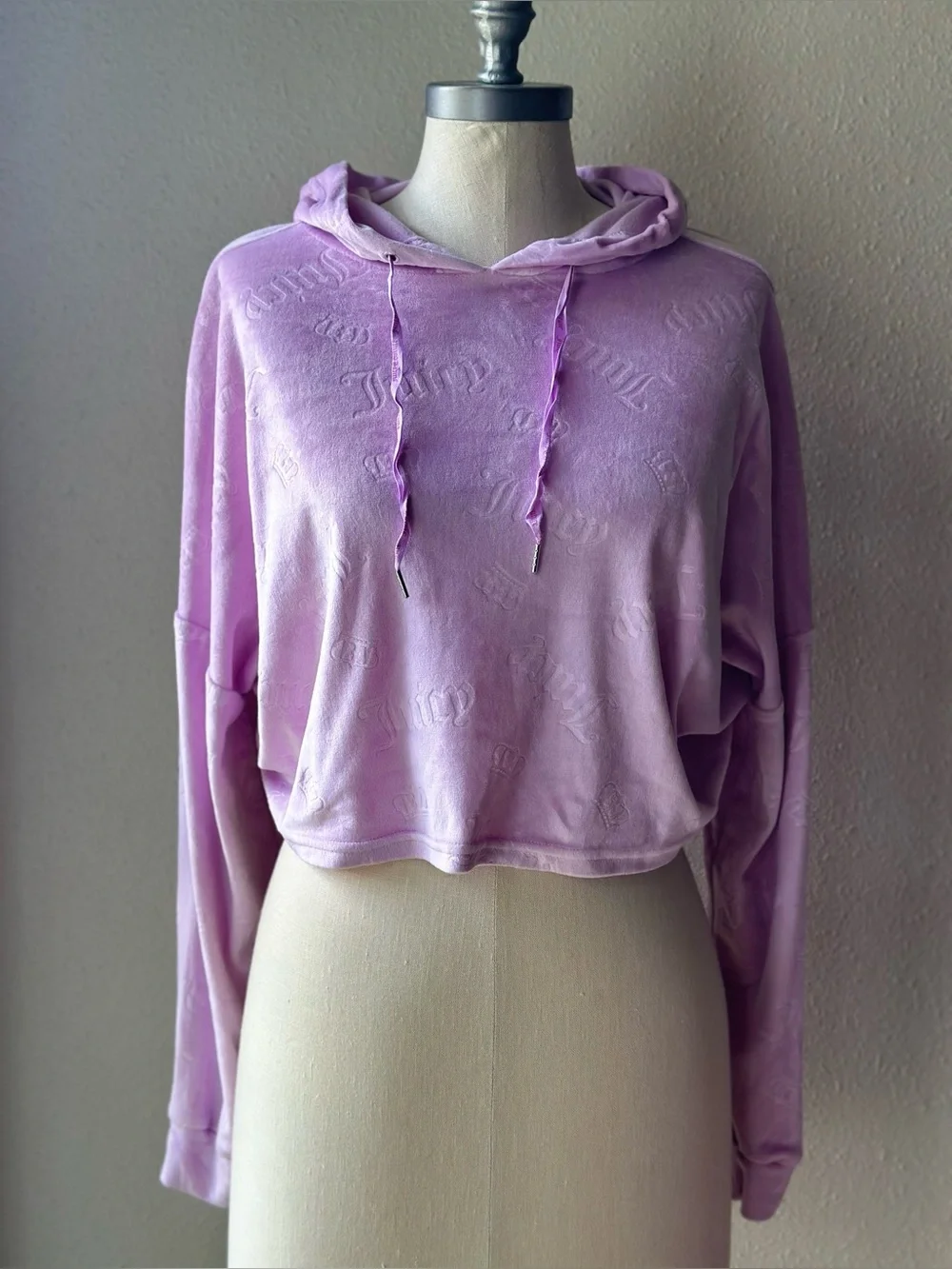 Juicy Couture Velour Tracksuit Set Lilac Pink Embossed Logo Crop Hoodie Pants M